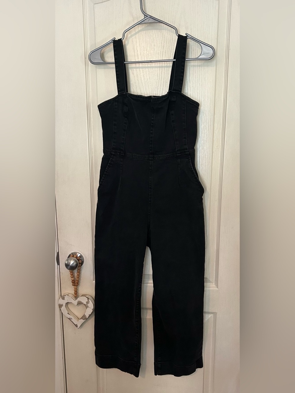 Dynamite Black Wide-Leg Denim Jumpsuit with Straps